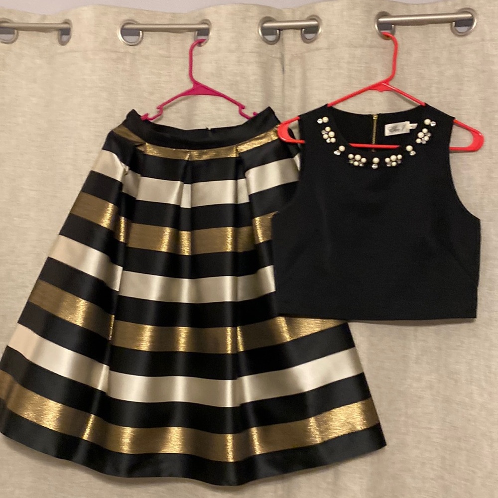 High waisted skirt with adorable embellished cropped top